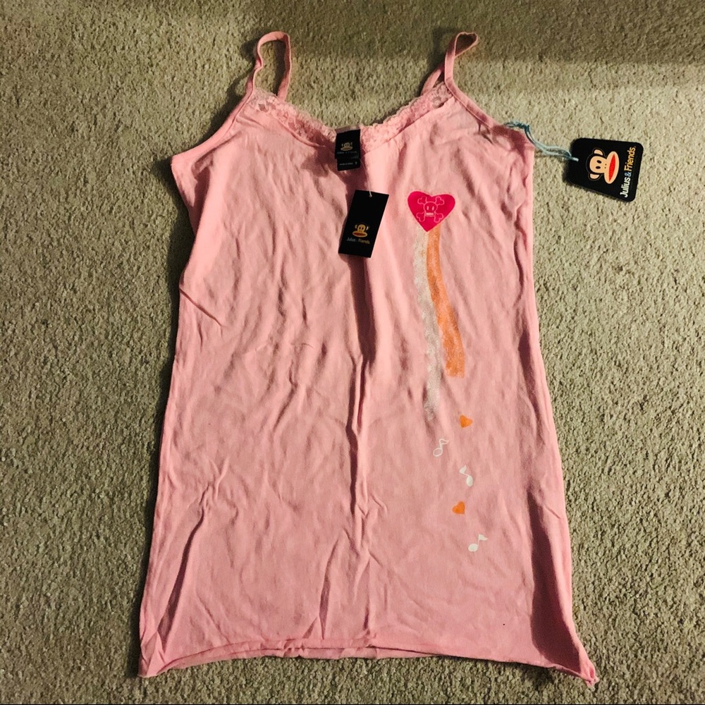 NWT PAUL FRANK PINK SKULL MUSIC TANK TOP LACE TRIM